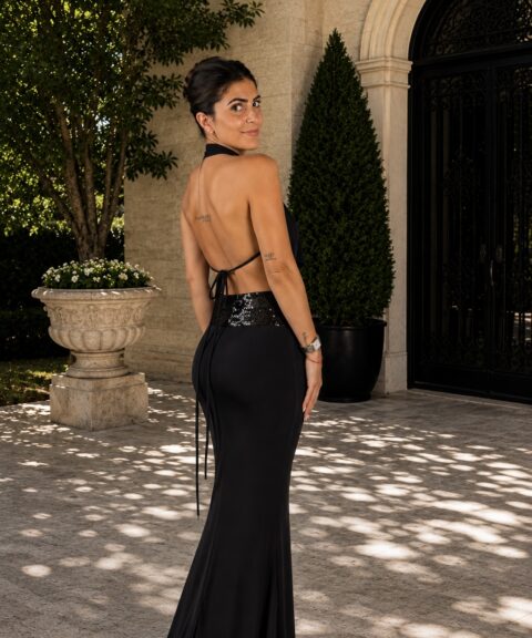 VESTIDO PATENTE LENTEJUELAS NEGRO