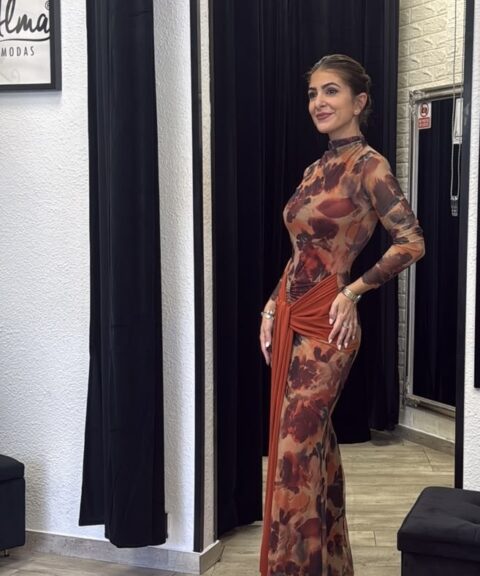 VESTIDO TULLE ESTAMPADO TEJA